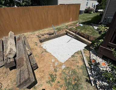 Raised hot tub with stairs foundation preparation