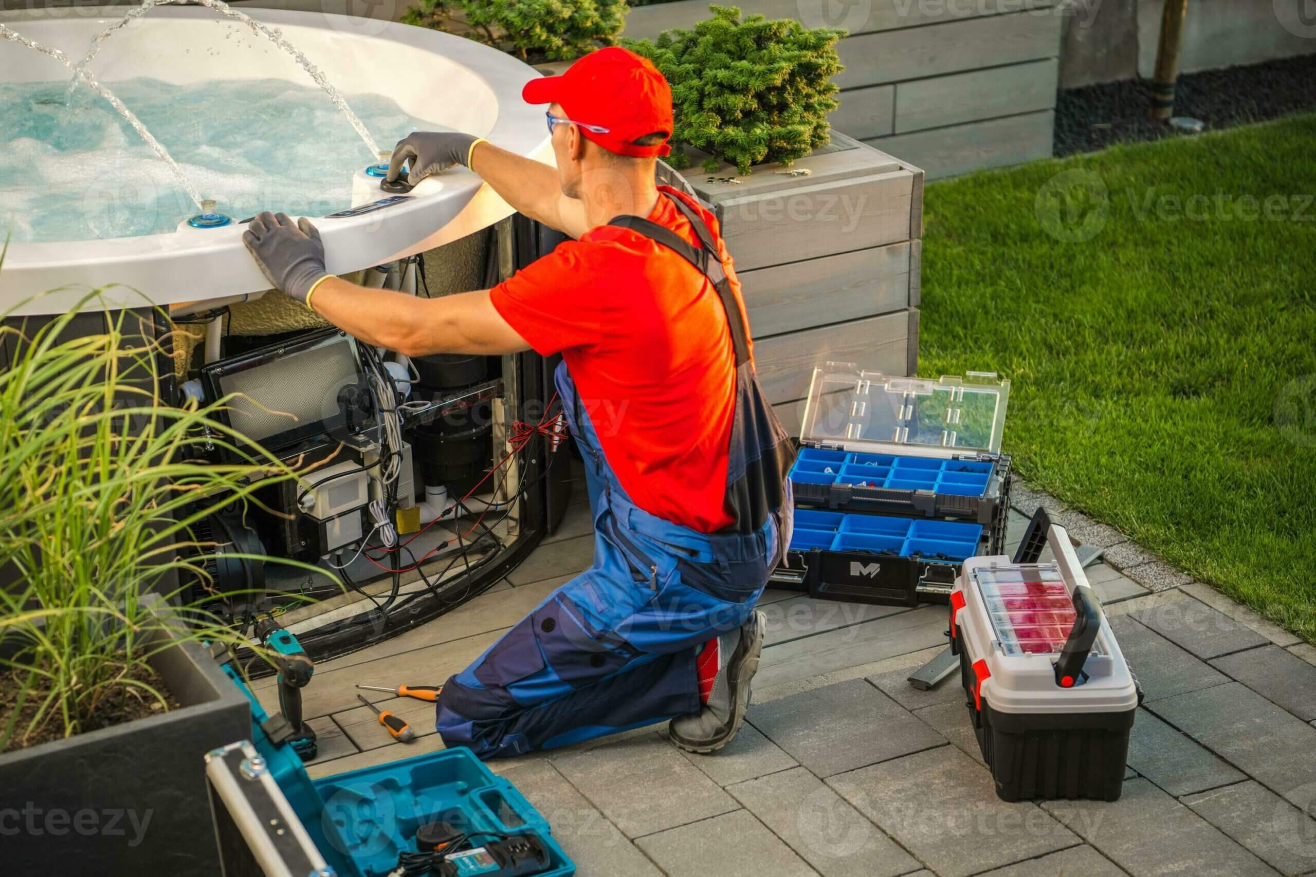 Technician servicing hot tub